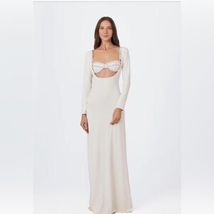 NWOT Ivory Cutout Maxi Dress with Embellished Bra Detail